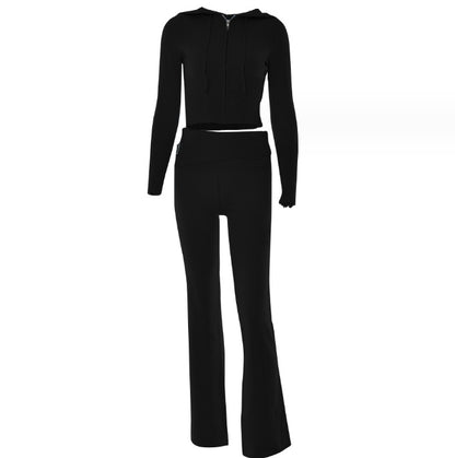 Hoodie Suit Women Leisure Zip Long Sleeve Sweater And High Waist Long Pants Set - Hipster Collections