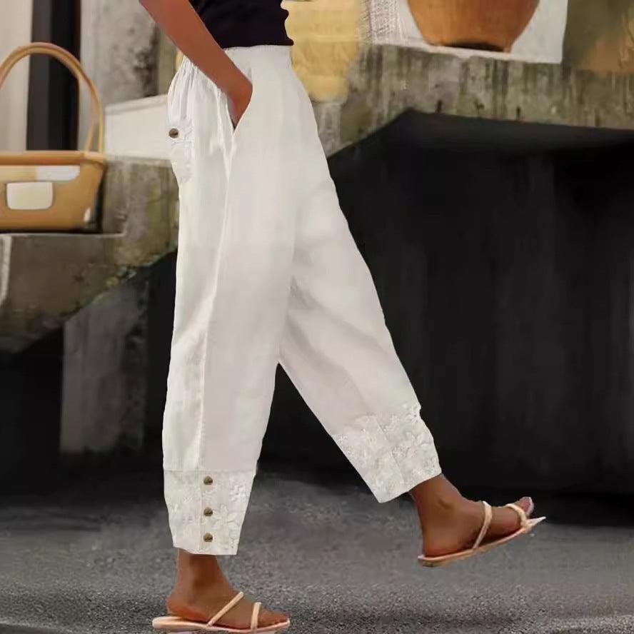 Women's Cropped Pants Casual Loose All-matching Elastic Waistband Trousers - Hipster Collections