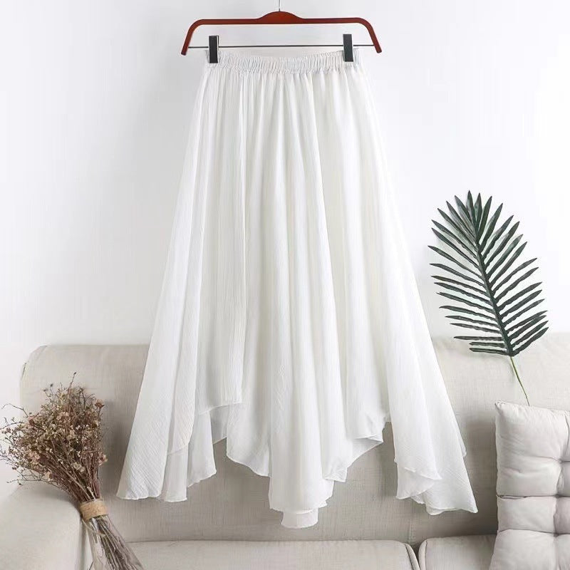 Women's Mid-length Solid Color Irregular Cotton And Linen Skirt