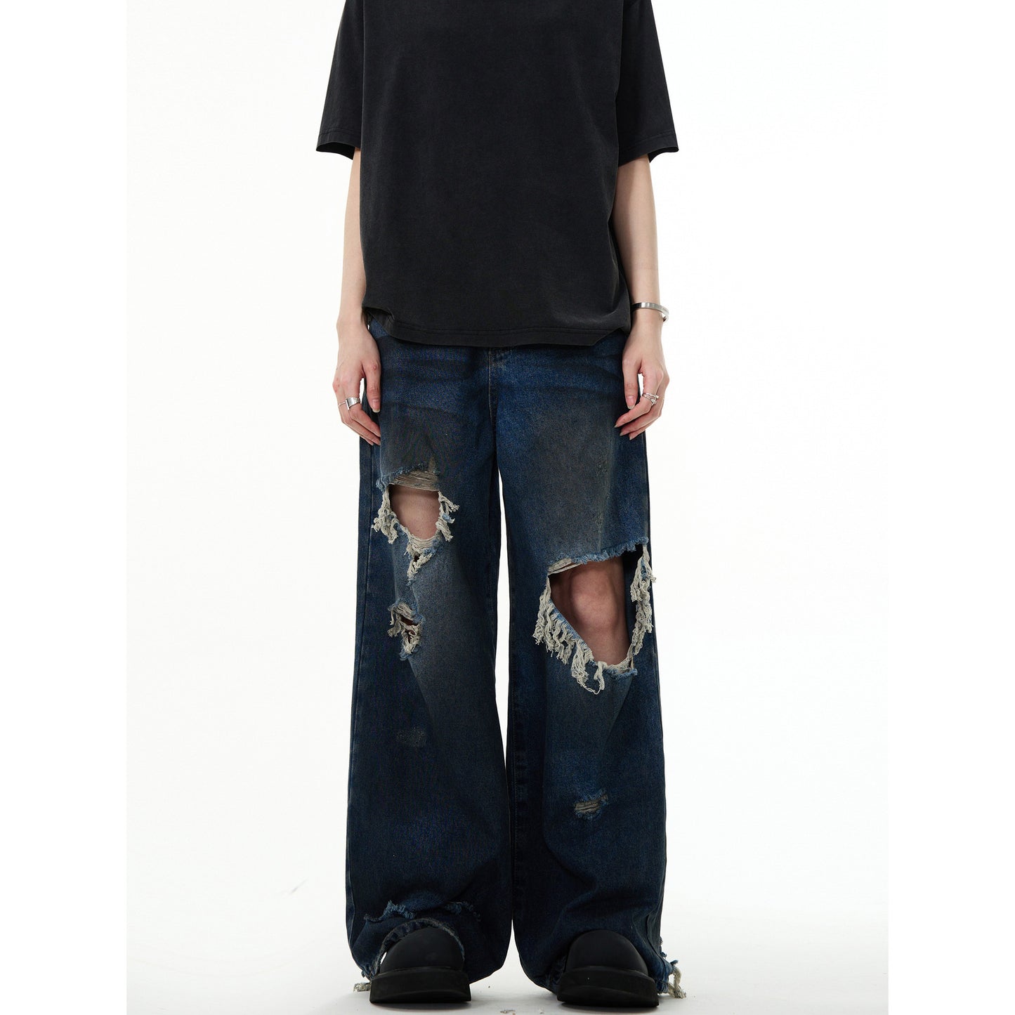 American Retro Make Old Ripped Design Mopping Jeans