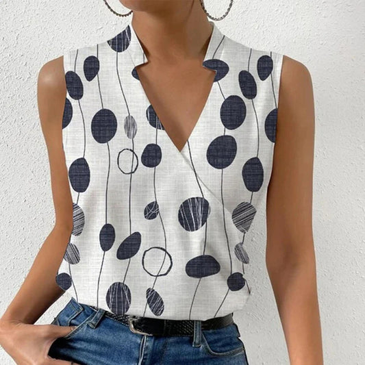 Casual Printed V-neck Sleeveless Top - Hipster Collections