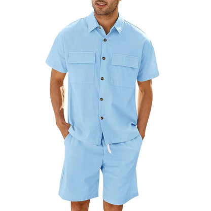 Men Short Sleeve Pockets Shirt And Drawstring Shorts - Hipster Collections