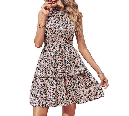 Printed Halter Backless Dress - Hipster Collections