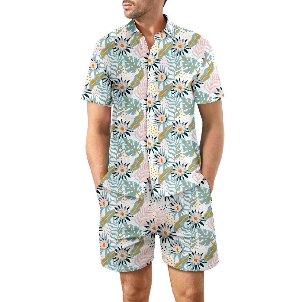 Printed Beach Shirt and Drawstring Pockets Shorts - Hipster Collections