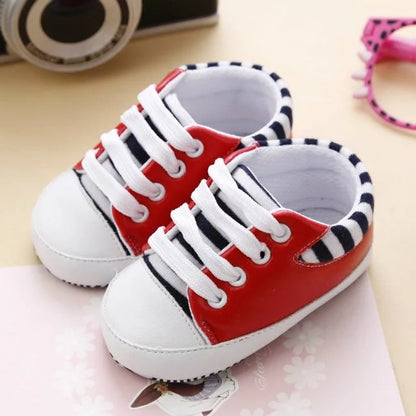 Unisex Cotton Cartoon Baby Toddler Shoes With Lace-up Canvas Shoes