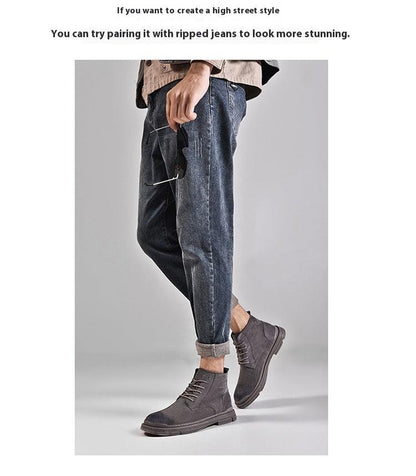 Round Toe Top Layer Cowhide Casual Men's Leather Boots - Hipster Collections