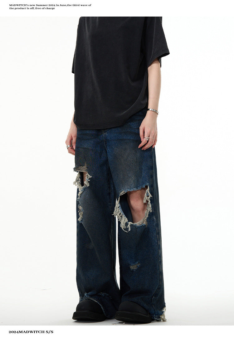 American Retro Make Old Ripped Design Mopping Jeans