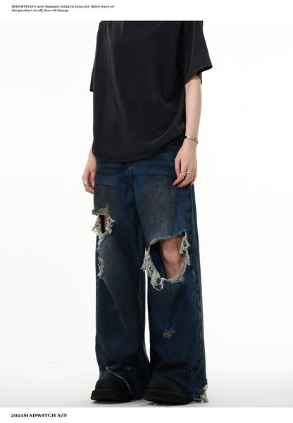 American Retro Make Old Ripped Design Mopping Jeans