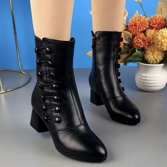 Decorative Button Zipper Non-slip Wear-resistant Fashion Boots Women's Shoes - Hipster Collections