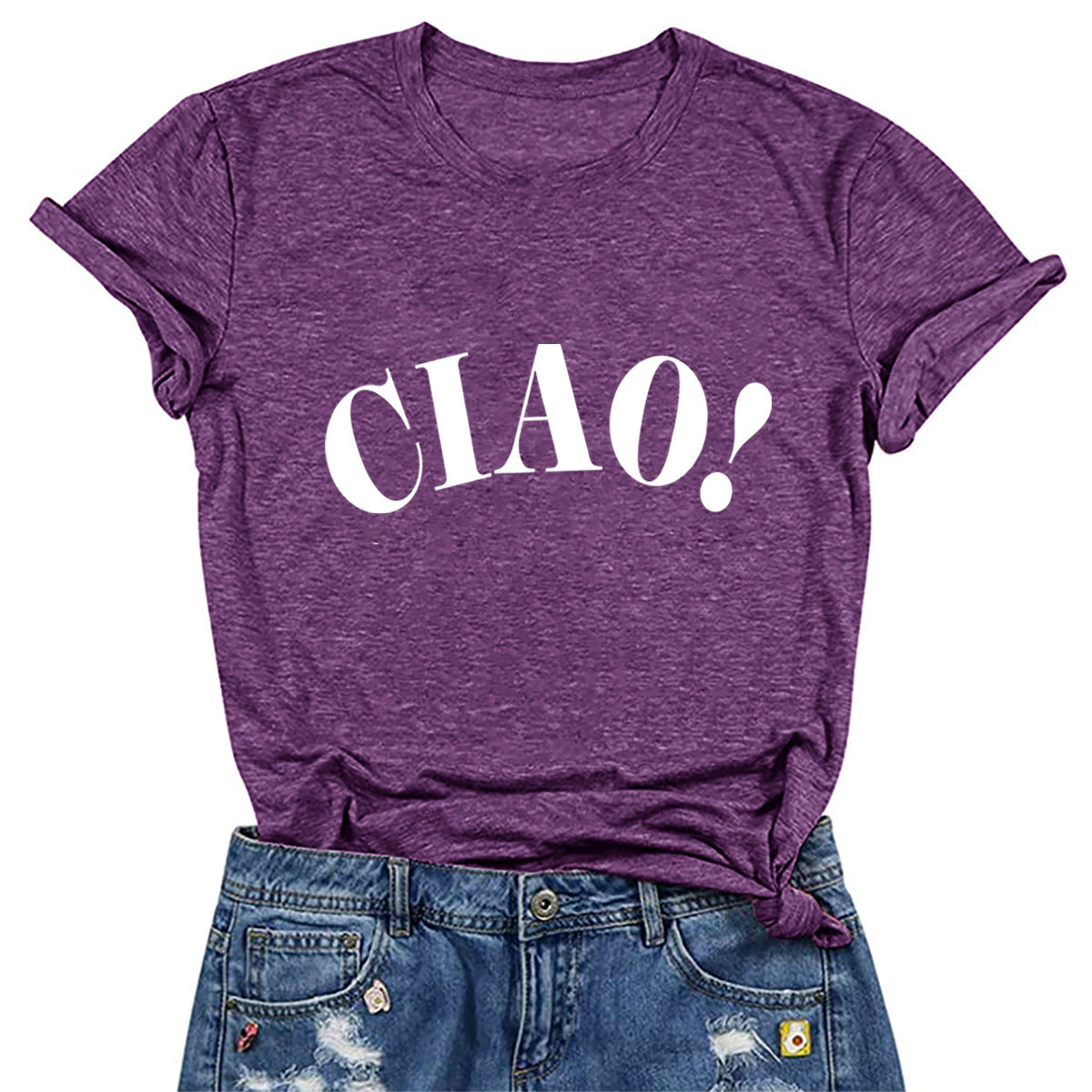 Summer Loose Casual CIAO Letter Printed Round Neck Short Sleeve T-shirt