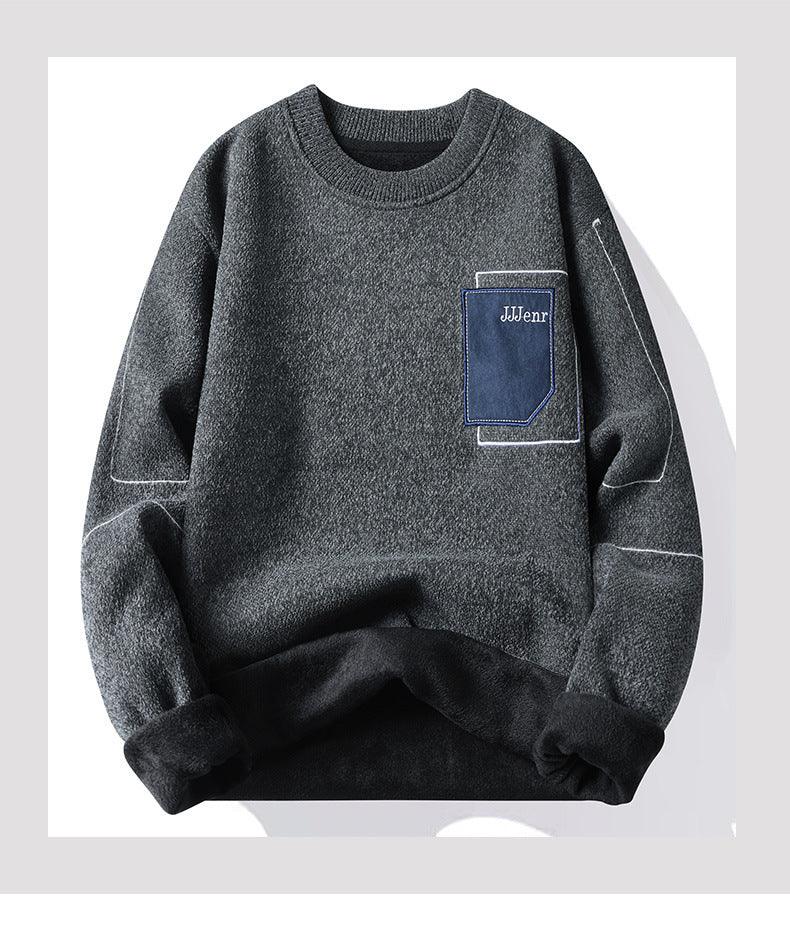 Men's Sweater Round Neck Long Sleeve Sweater Loose Splicing Knitwear Bottoming Top - Hipster Collections