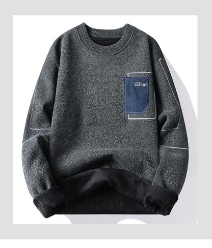 Men's Sweater Round Neck Long Sleeve Sweater Loose Splicing Knitwear Bottoming Top - Hipster Collections