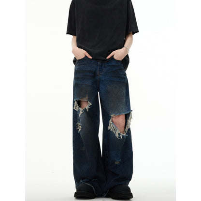 American Retro Make Old Ripped Design Mopping Jeans