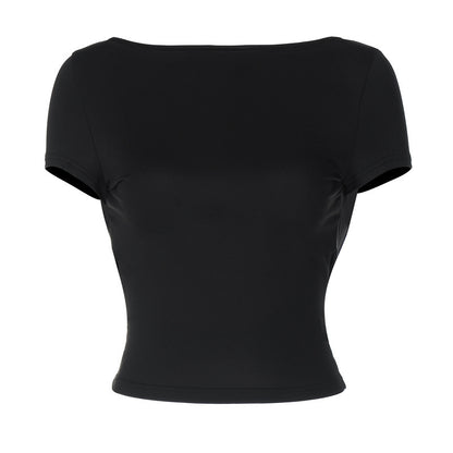 European And American Ins Style Hot Girl Sexy Big Backless Round Neck Short Sleeve