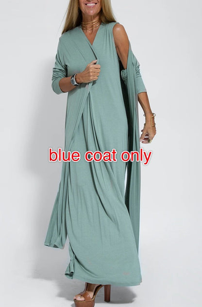 V-neck Sleeveless Dress with Long Cardigan Jacket Suit - Hipster Collections